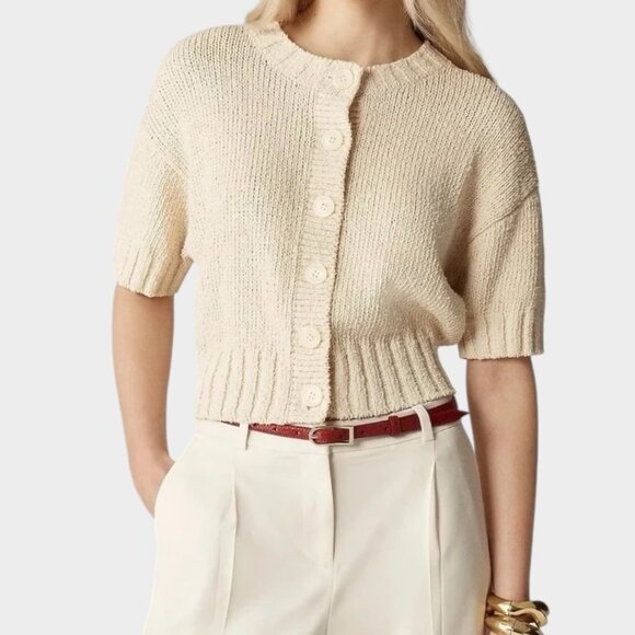 J. Crew Sweaters - J Crew Marina Cropped Crewneck Cardigan Antique White